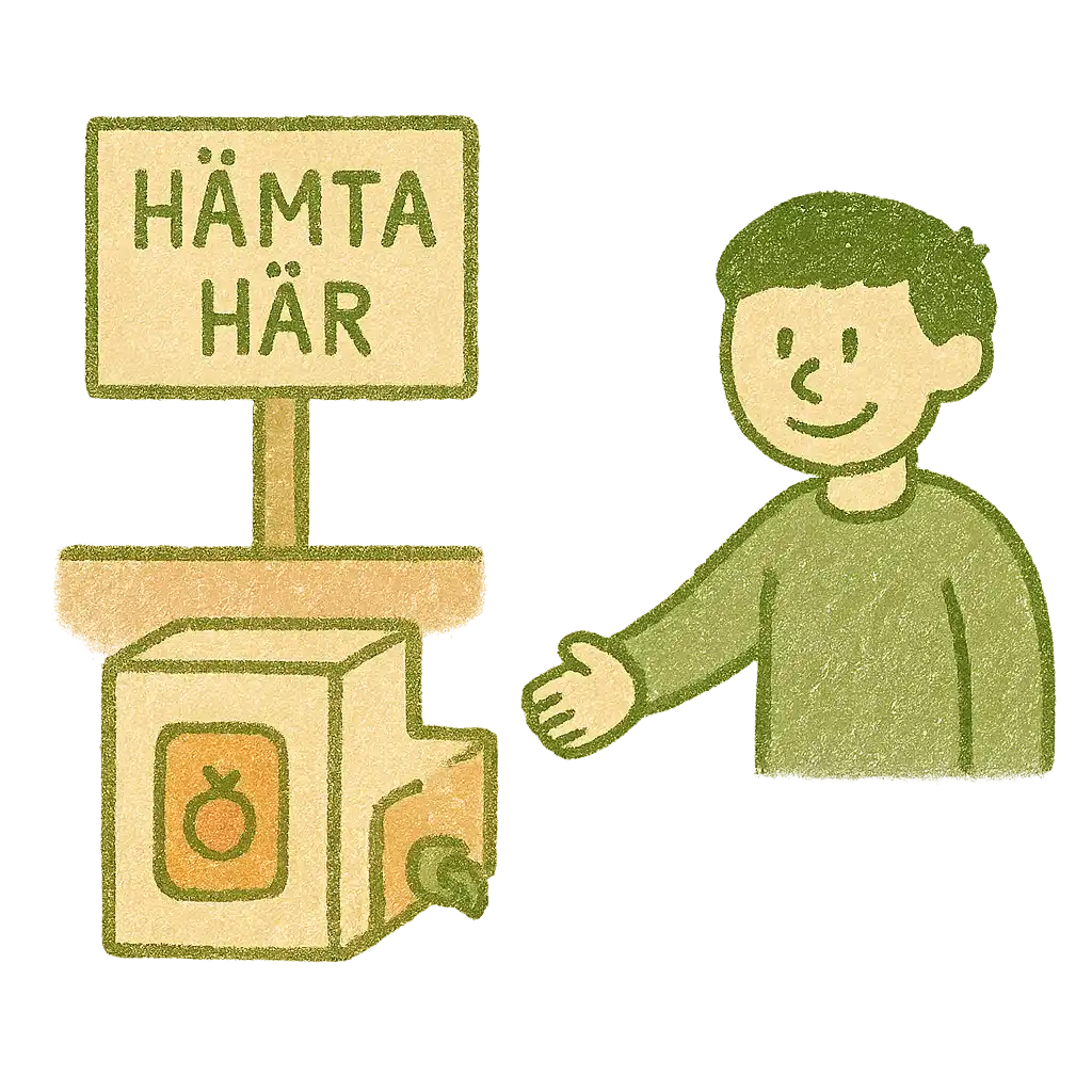 Tecknad bild på person som hämtar must